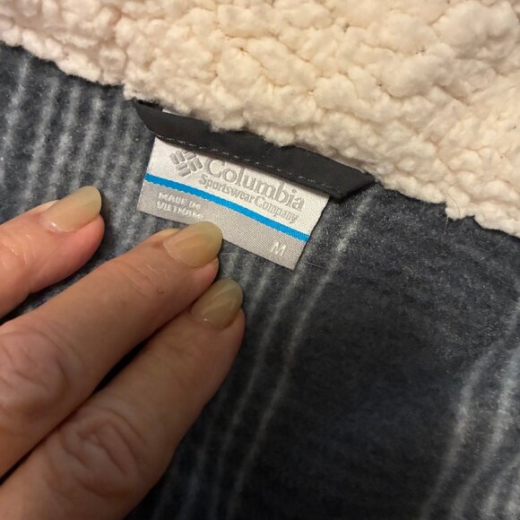 Columbia Jacket Fleece Gray Plaid Sherpa Collar Medium - Picture 2 of 13